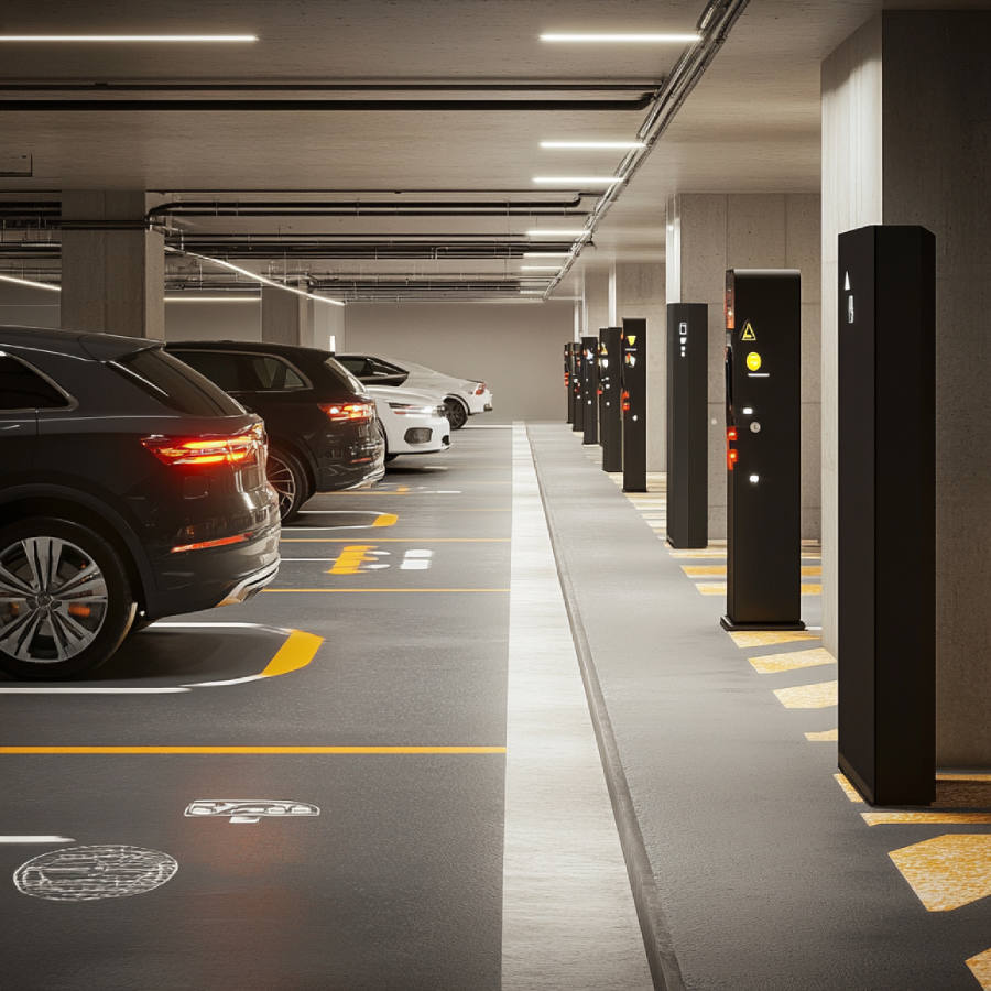 Parcheggio con auto parcheggiate